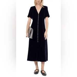 THE KOOPLES 
Velvet Short Sleeve Midi Dress - Navy